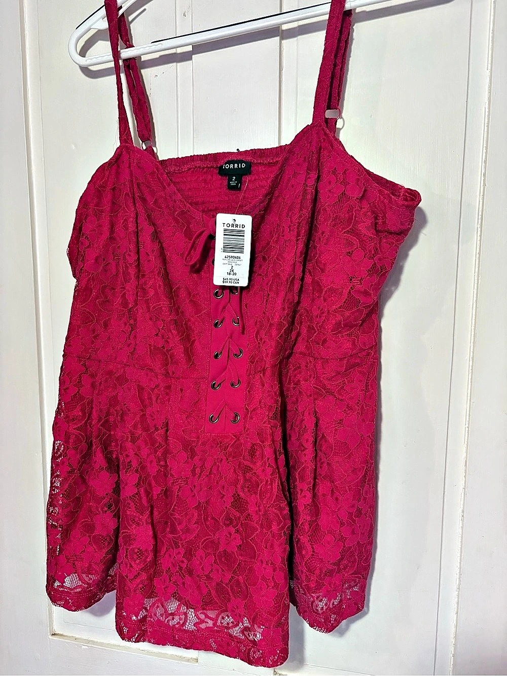 Torrid Lace-Up Floral Lace Cami Floral Lace Cami Pink Size 2X NWT